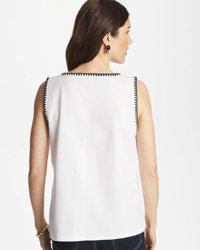 Blanket Stitch Contour Cotton Square Neck Tank - image 3